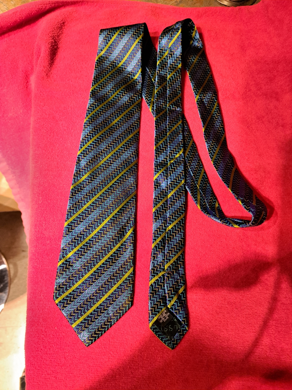 Missoni Blue and Yellow Diagonal Stripe Silk Tie